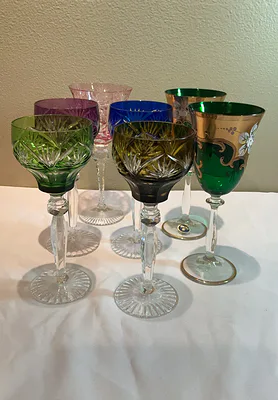 Set of Colored Crystal Stemware Glasses - Image 1 of 7