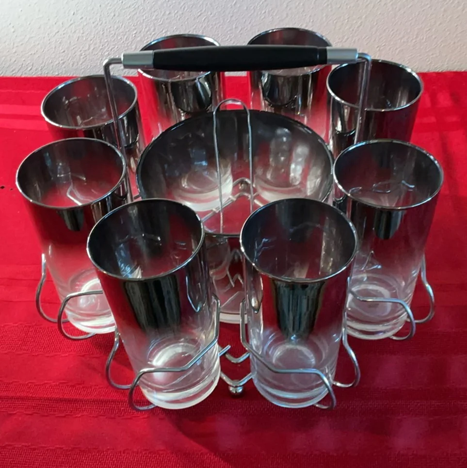 Silver Fade MCM tumblers with Chrome ice-bucket and caddy. - image 1 of 7