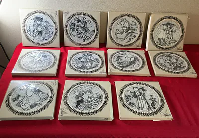 Set of Bjorn Winblad's Decorative Black and White Ceramic Plates - Image 1 of 10