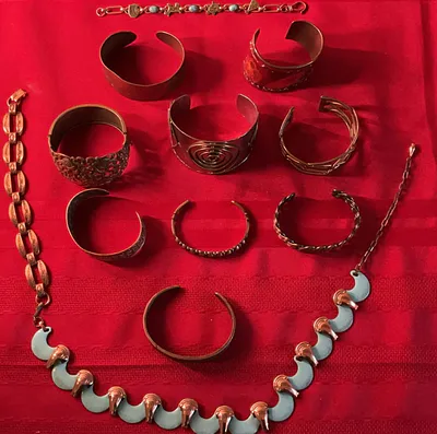Copper-Tone Jewelry Lot with Bracelets and Necklace - Image 1 of 10