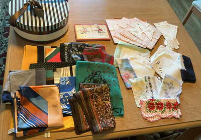Collection of Vintage Handkerchiefs, Scarves, Gloves, and Linens - Image 1 of 9