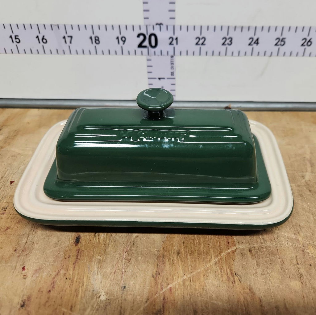 Le Creuset Dark Green & Cream Colored Butter Dish - image 1 of 7