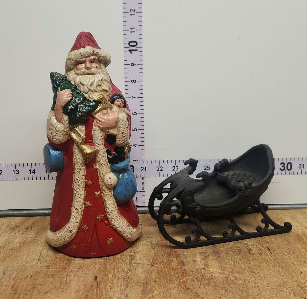 Cast Iron Santa Doorstop/Bank & Cast Iron Sleigh - image 1 of 14