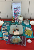 Assorted decorative Altar items: ceramics, artwork, crystals, and Tibetan prayer flags - thumbnail 1 of 9