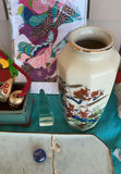 Assorted decorative Altar items: ceramics, artwork, crystals, and Tibetan prayer flags - thumbnail 4 of 9