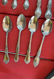 Vintage porcelain plates with floral rims, metal serving trays, egg tray, and ornate flatware set - thumbnail 12 of 13