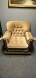 Vintage wooden media cabinet with CRT TV, blue upholstered recliner, end table, and landscape painting - thumbnail 5 of 7