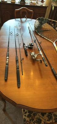 Fishing rods with reels and net - Image 1 of 4