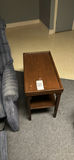 Vintage wooden media cabinet with CRT TV, blue upholstered recliner, end table, and landscape painting - thumbnail 4 of 7