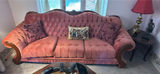 Vintage pink upholstered living room furniture set with display cabinets - thumbnail 1 of 13