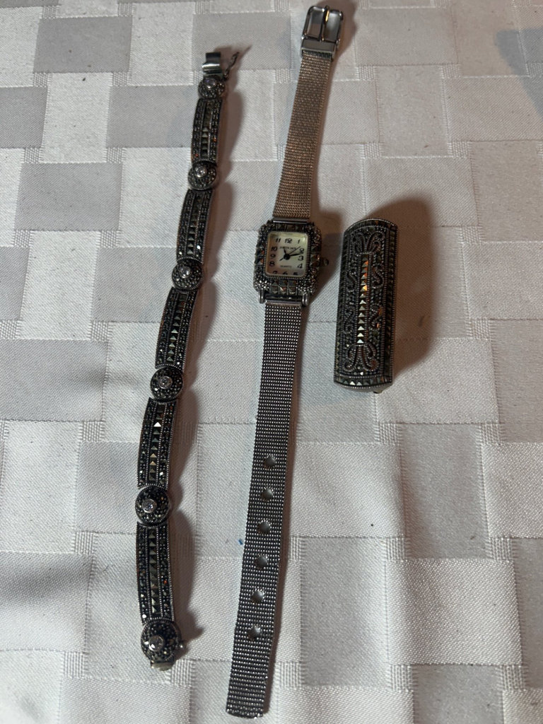 Sterling & Marcasite watch, bracelet & pin from Judith Jack - image 4 of 5