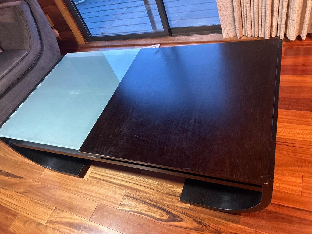 Contemporary wood and glass coffee table - image 1 of 5