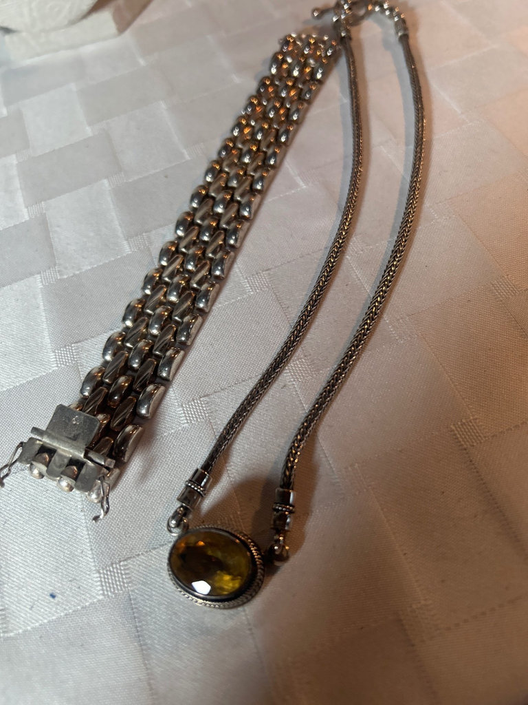Sterling and Gold Topaz necklace, panther link bracelet - image 4 of 4