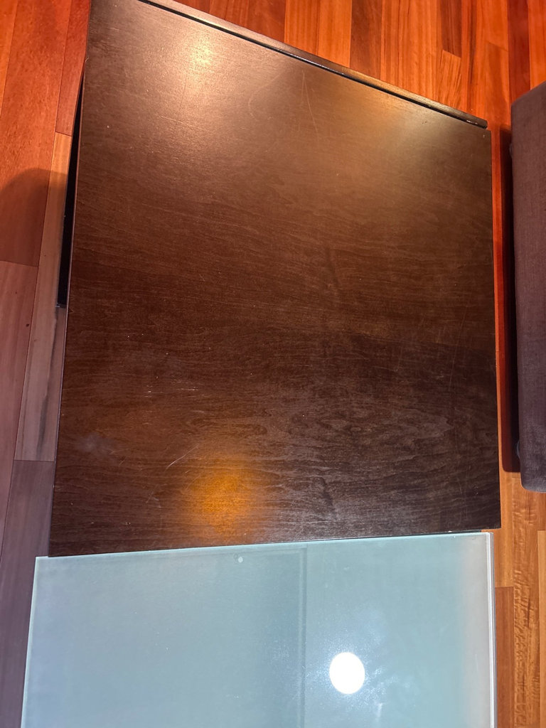 Contemporary wood and glass coffee table - image 3 of 5