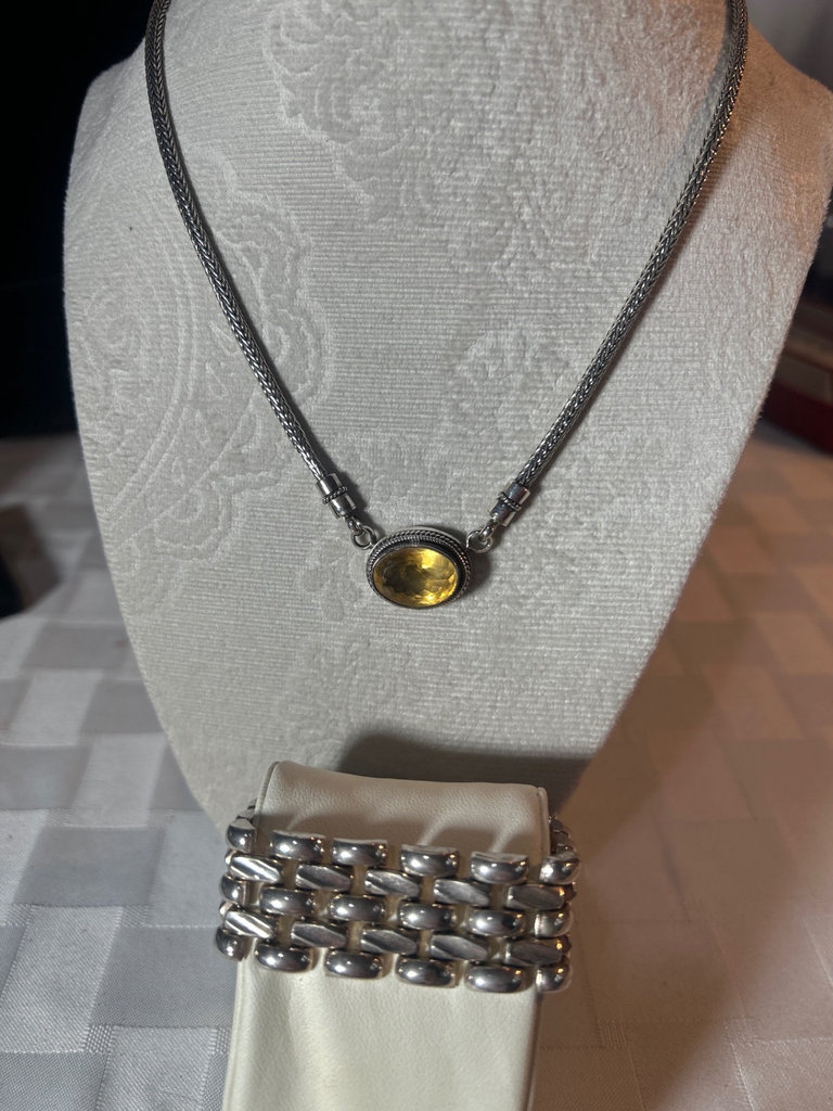 Sterling and Gold Topaz necklace, panther link bracelet - image 1 of 4