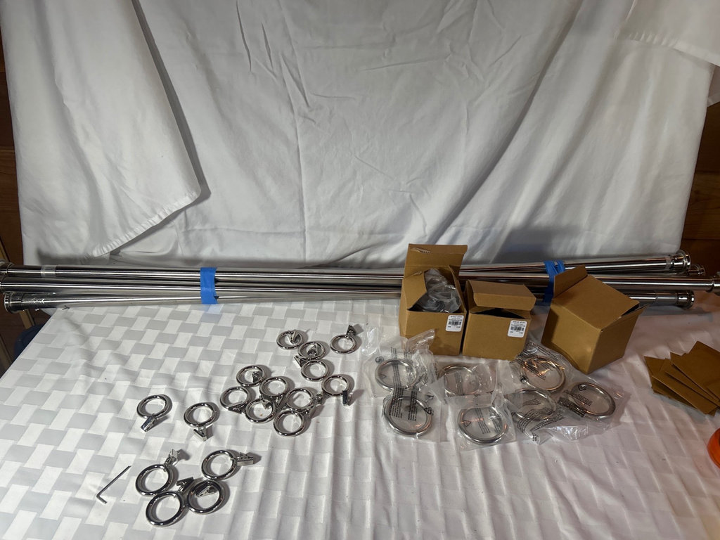 5 Chrome Curtain Rods, and Chrome Ring curtain clips - image 1 of 5