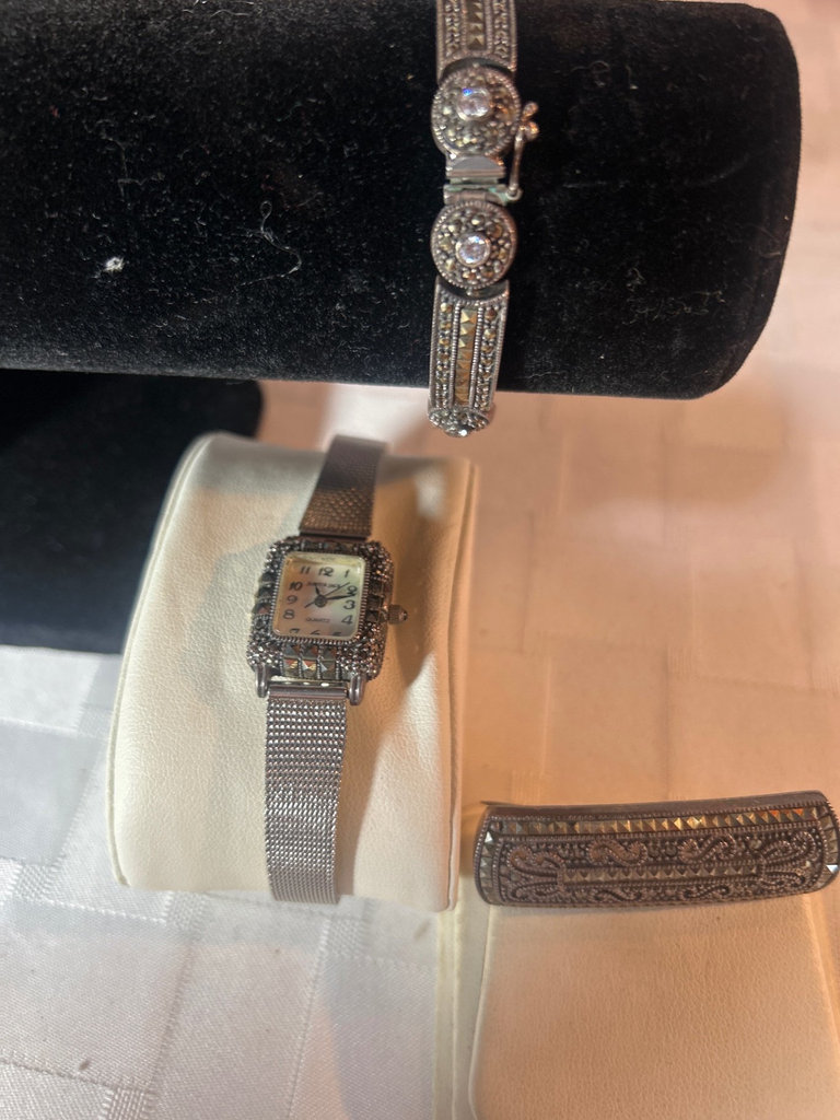 Sterling & Marcasite watch, bracelet & pin from Judith Jack - image 1 of 5
