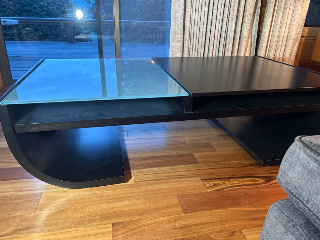 Contemporary wood and glass coffee table - image 5 of 5