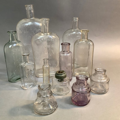 Antique Clear Glass Elixir & Ink Bottles - Image 1 of 11