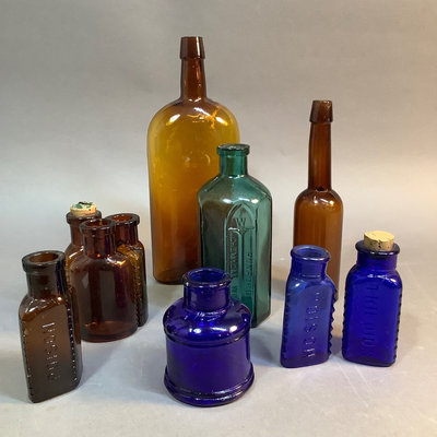 Antique Colored Glass Elixir Bottles - Image 1 of 5