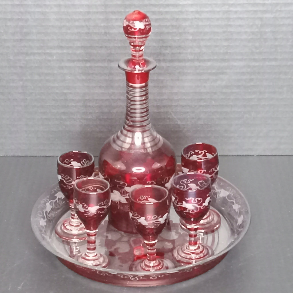 Antique Cranberry Glass Decanter Set - image 1 of 13