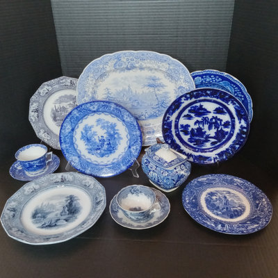 Antique Flow Blue Transferware - Image 1 of 24