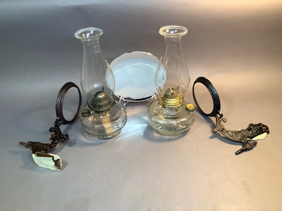 Antique Kerosene Lamps w/ Reflector and Wall Sconces - Image 1 of 15