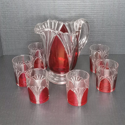 Ruby Flash on Colorless Glass "Huber" Pitcher Set - Image 1 of 8