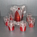 Ruby Flash on Colorless Glass "Huber" Pitcher Set - thumbnail 1 of 8