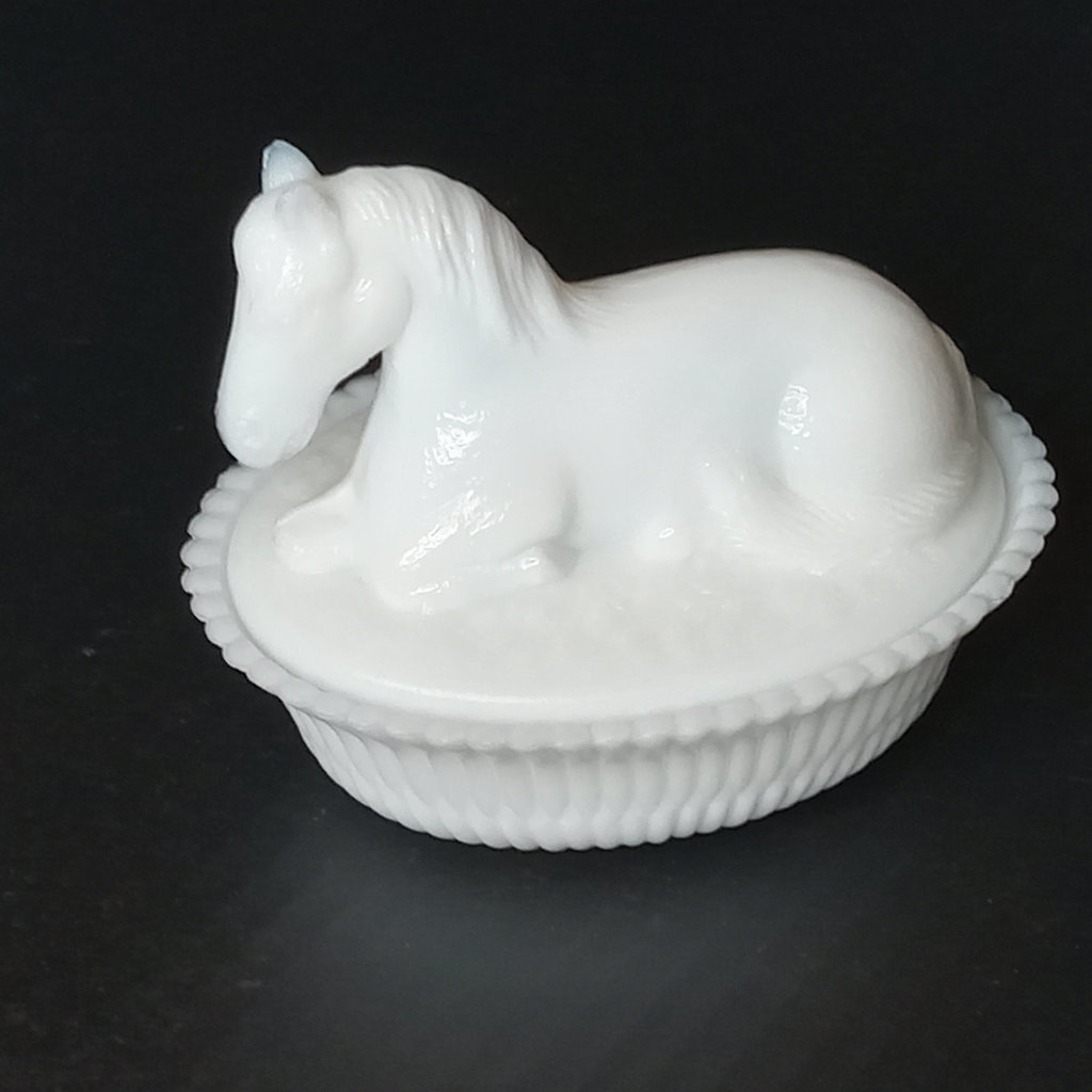 Antique Milk Glass Animal on Basket Dishes - image 9 of 12