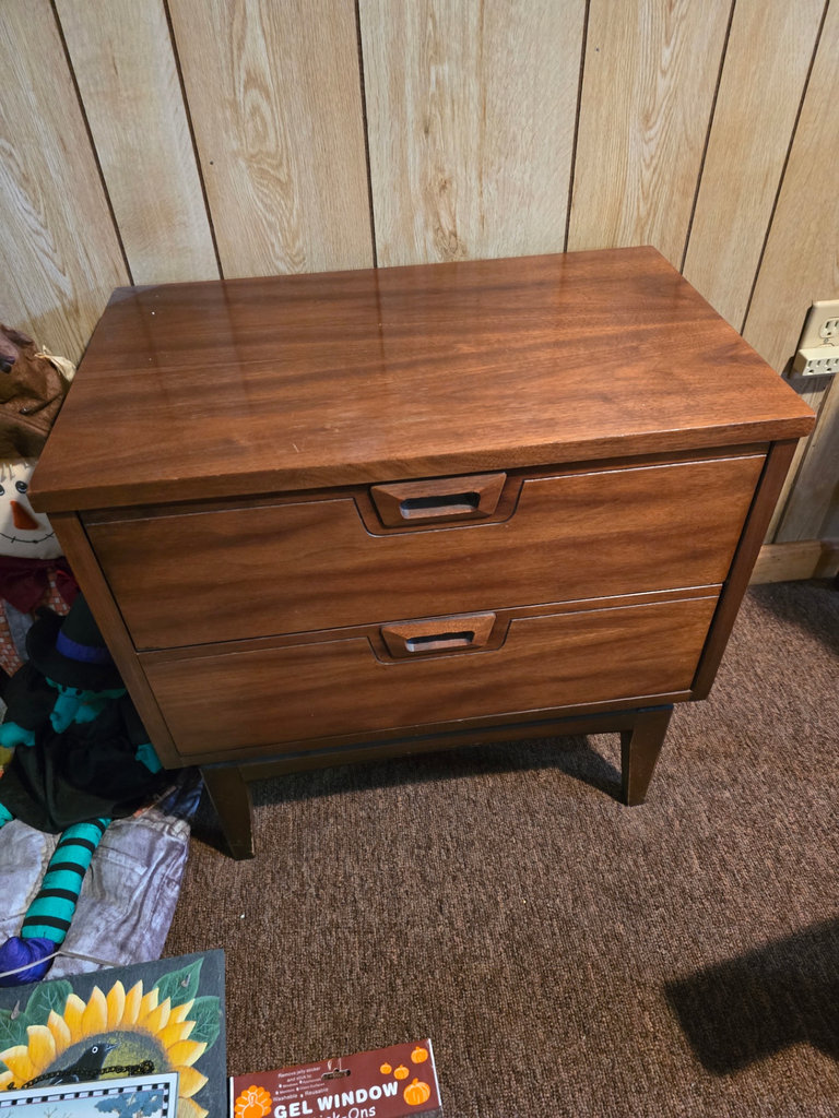 Two-drawer mid-century wooden nightstand - image 1 of 7