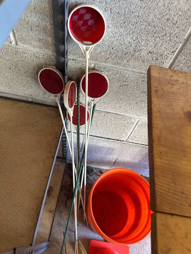 Marker poles with reflectors, traffic cone, and bucket - image 3 of 4