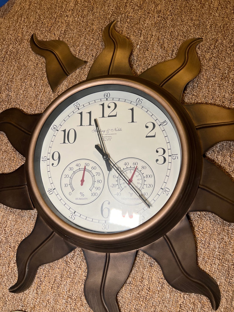 Sunburst wall clock and nautical string-art ships with wicker basket - image 2 of 9