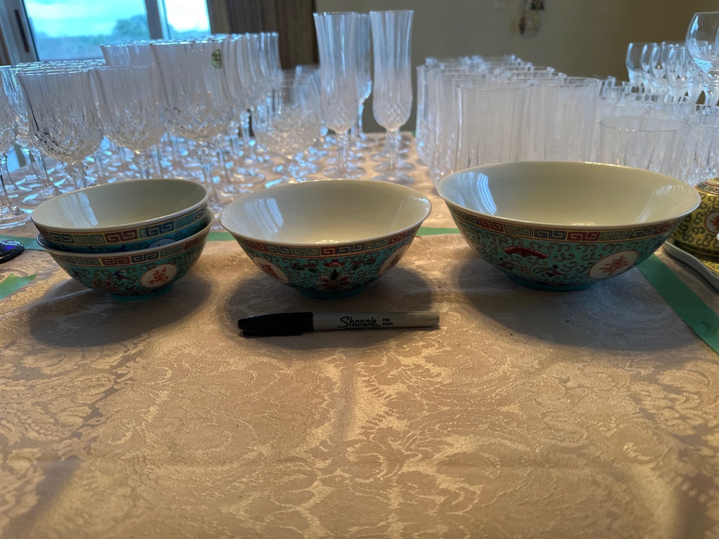 Turquoise Chinese porcelain teapot, bowls, and matching tableware set - image 14 of 14