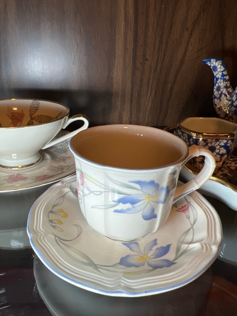 Porcelain tea set with blue and floral designs - image 4 of 10