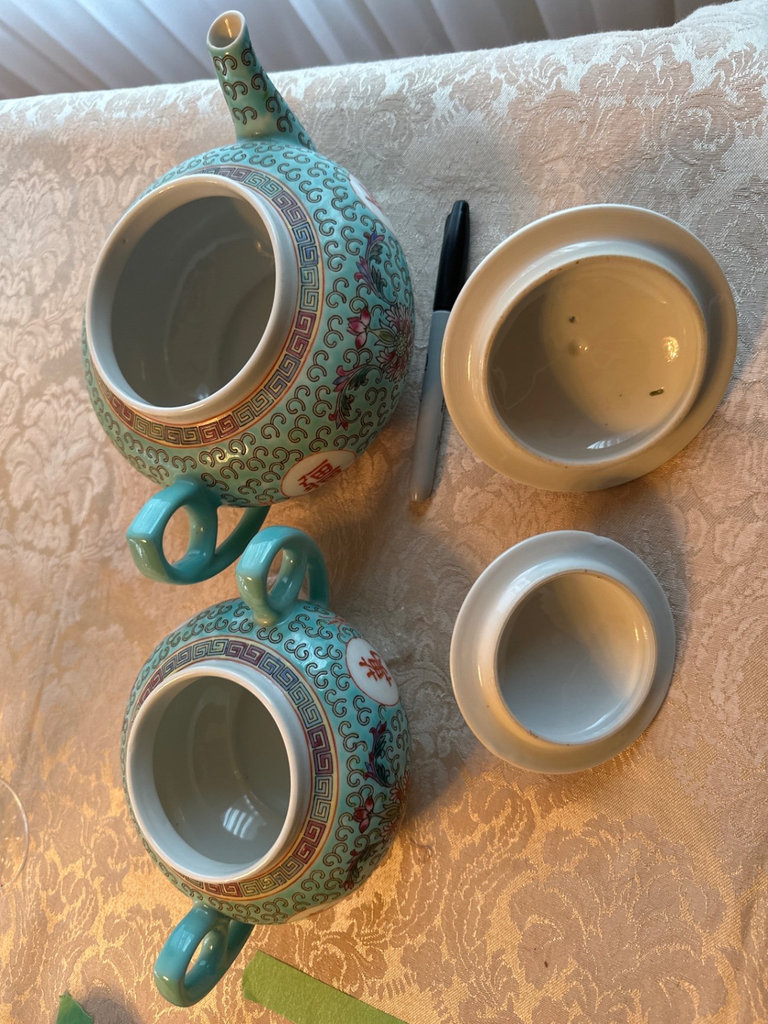 Turquoise Chinese porcelain teapot, bowls, and matching tableware set - image 9 of 14
