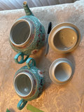 Turquoise Chinese porcelain teapot, bowls, and matching tableware set - thumbnail 9 of 14