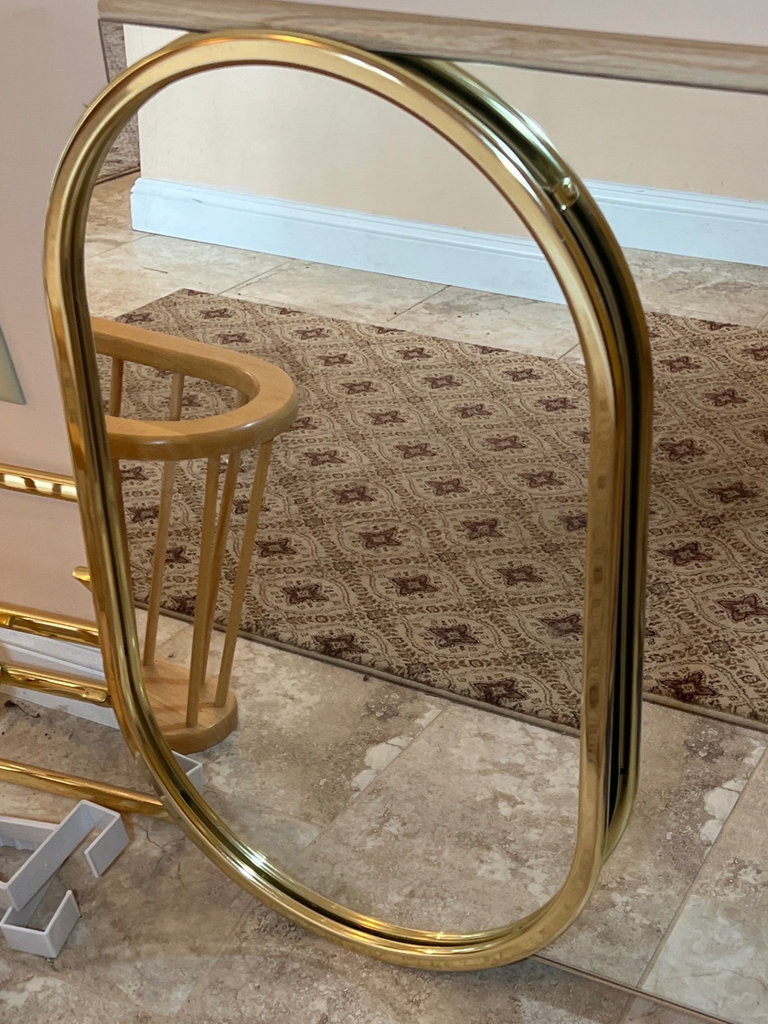 Gold-tone mirror, brass rack, and wooden magazine rack - image 2 of 5