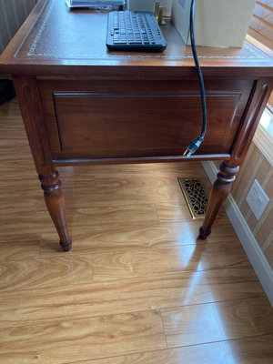Vintage wooden desk with leather top and five drawers - Image 1 of 7