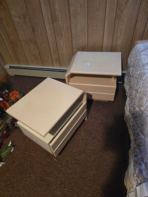 Pair of beige two-drawer nightstands - Image 1 of 13