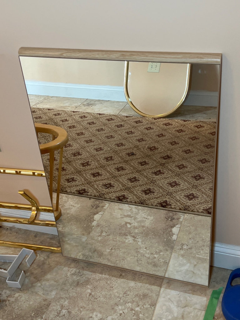 Gold-tone mirror, brass rack, and wooden magazine rack - image 4 of 5