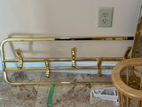 Gold-tone mirror, brass rack, and wooden magazine rack - thumbnail 3 of 5
