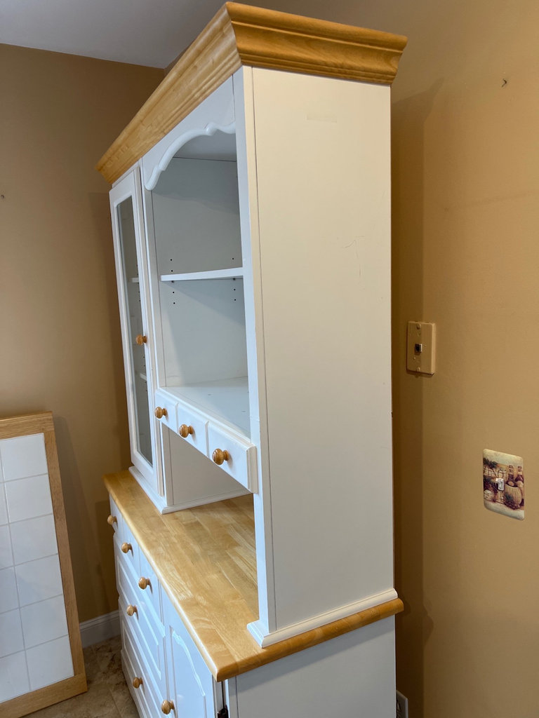 White wood hutch with glass display cabinet and drawers - image 3 of 4
