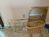 Gold-tone mirror, brass rack, and wooden magazine rack - thumbnail 1 of 5
