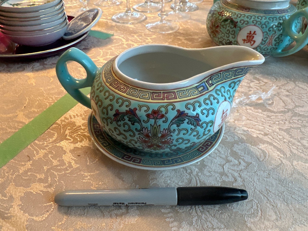 Turquoise Chinese porcelain teapot, bowls, and matching tableware set - image 5 of 14