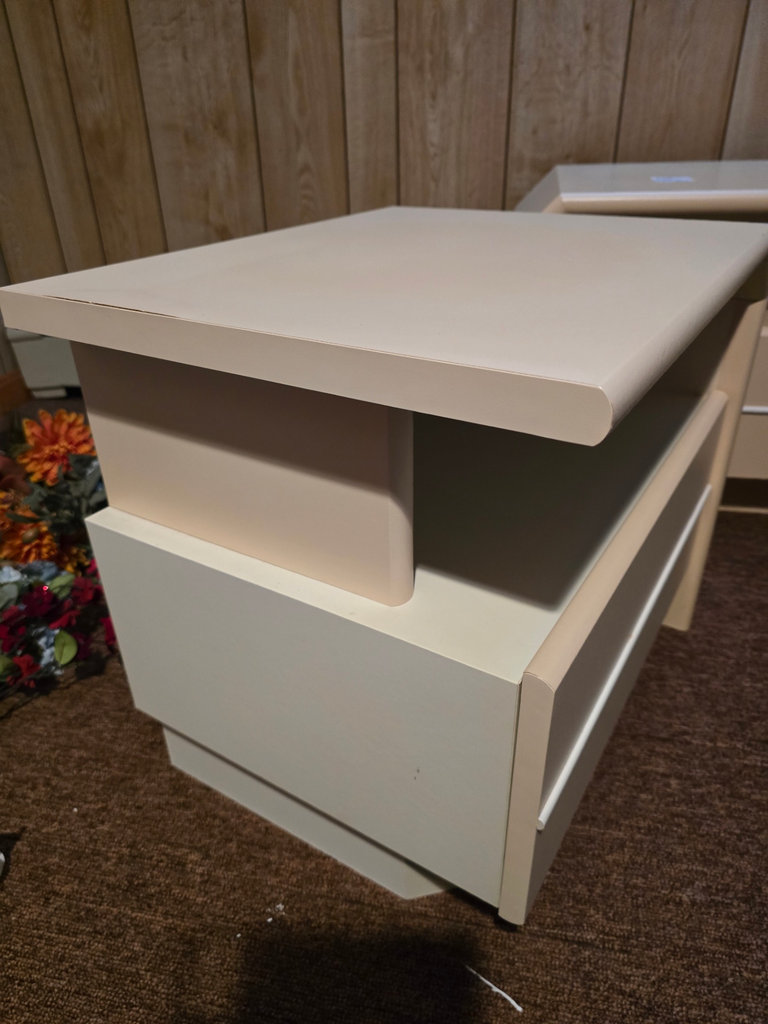 Pair of beige two-drawer nightstands - image 5 of 13