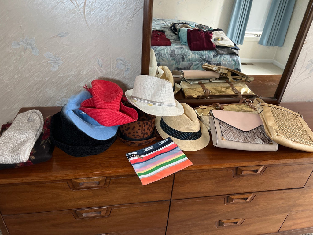 Assorted handbags, hats, and scarves - image 1 of 8