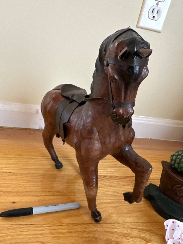 Leather Horse Figurine, Signed Carved Wood Eagle, More  - image 2 of 12