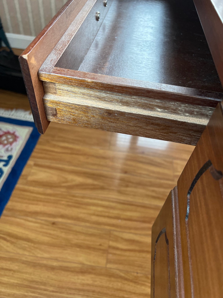 Vintage wooden desk with leather top and five drawers - image 5 of 7