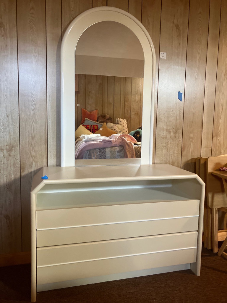 White vanity dresser with arched mirror - image 2 of 10